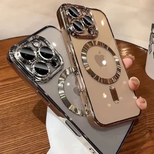Desert Gold Clear MagSafe Magnetic Case with Lens Protector for iPhone 11–16 Pro