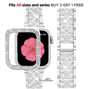 Bling Metal Strap+Full Screen Case For Apple Watch Series 10 9 8 7 6 5 4 42 44mm